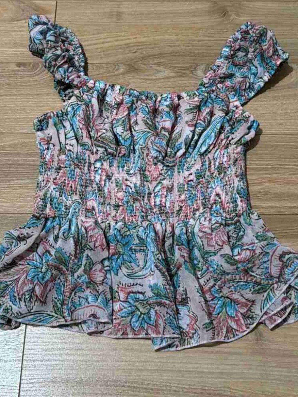 Urban outfitters floral violet smocked peplum top size s